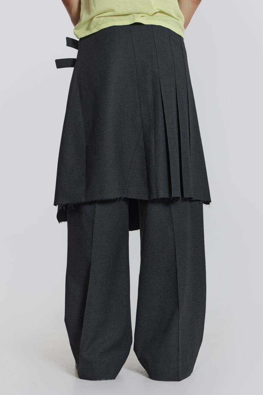 Jaded London Grey Steel Pleated Skirt | Tailoring