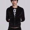 Jaded London Angel Black Velour Zip Hoodie | Loungewear